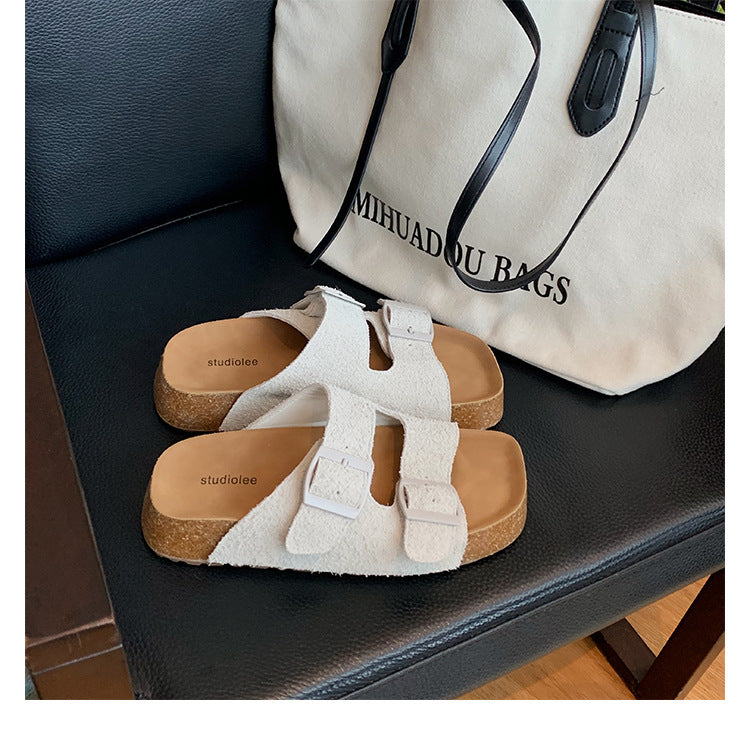 Women's Grape Mom Summer Wear Slip-on Double Buckle Sandals