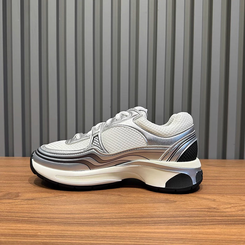Women's Classic Style Sier Horn King Platform Dad Mesh Stitching Height Sneakers