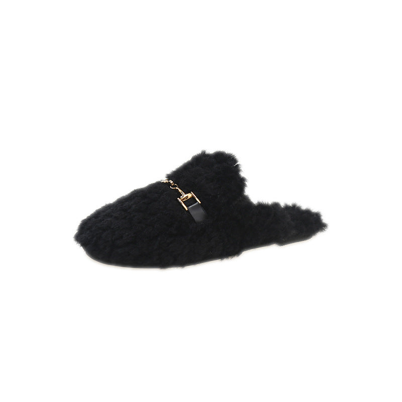 Women's Winter Lamb Fur Outerwear Korean Style Fairy Slippers