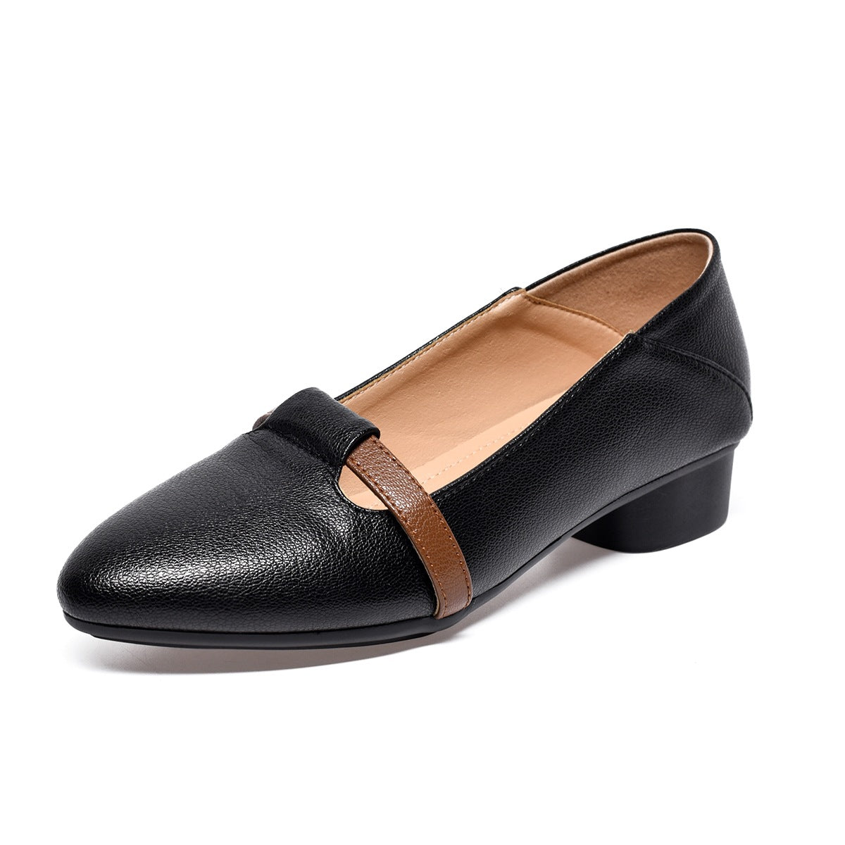 Women's Pumps Chunky Pointed Toe Low-cut Soft Comfortable Heels