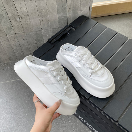 Women's Genuine Patchwork Closed Toe Half Outer Thick-soles Slippers