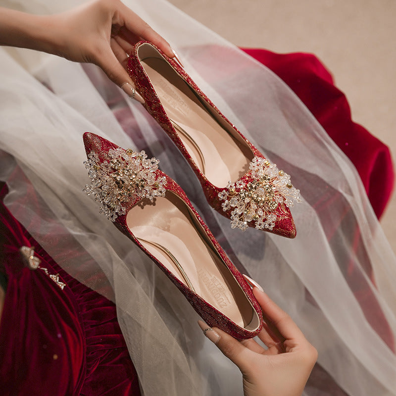 Women's Chinese Style Dress Red Wedding Stiletto High Bridal Plus Heels