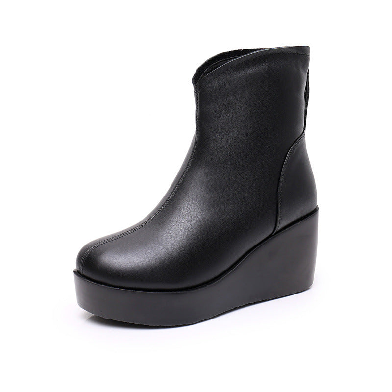 Women's Wedge Short Cowhide Single-layer Platform Plus Women's Shoes