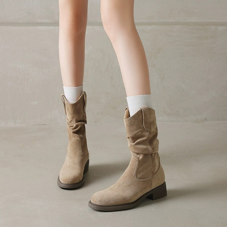 Women's Khaki Martin Pile Style Pleated Single Western Women's Leather Boots