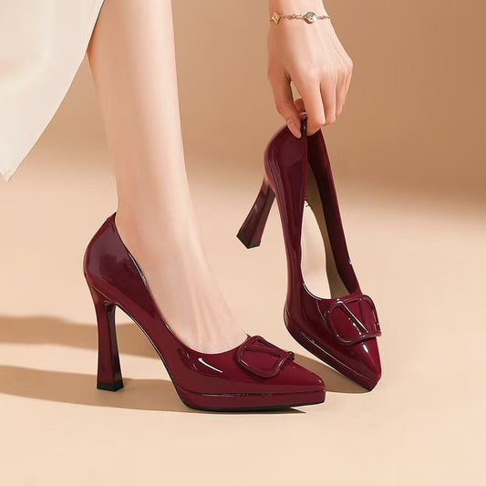 Women's Mouth V-shaped Buckle High Sense Waterproof Platform Stiletto Elegant Graceful Women's Fashion Shoes