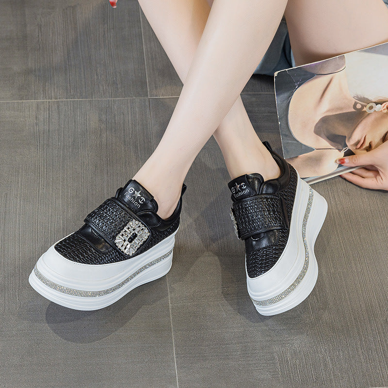 Women's White Sports Round Toe Platform Thick Bottom Women's Casual Shoes