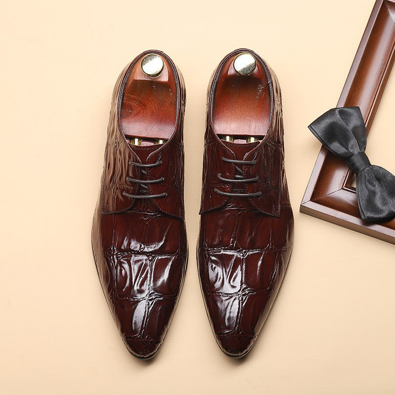 Pointed Alligator Pattern Male British Cowhide Men's Business Leather Shoes