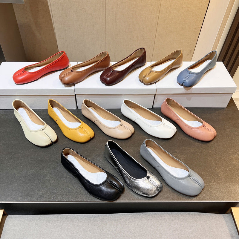 High Version Genuine Sheep Skin Split Toe Flat Ballet Loafers