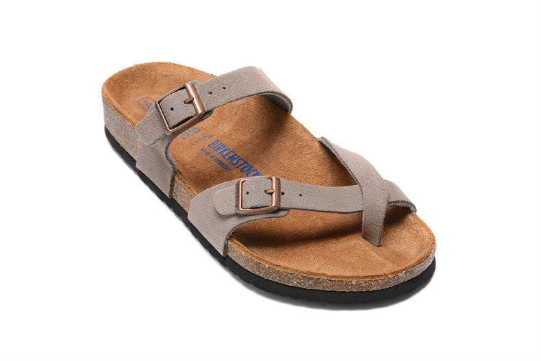 Women's & Men's Single Buckle Soft Bottom Cork Toe Ring Flat Slippers
