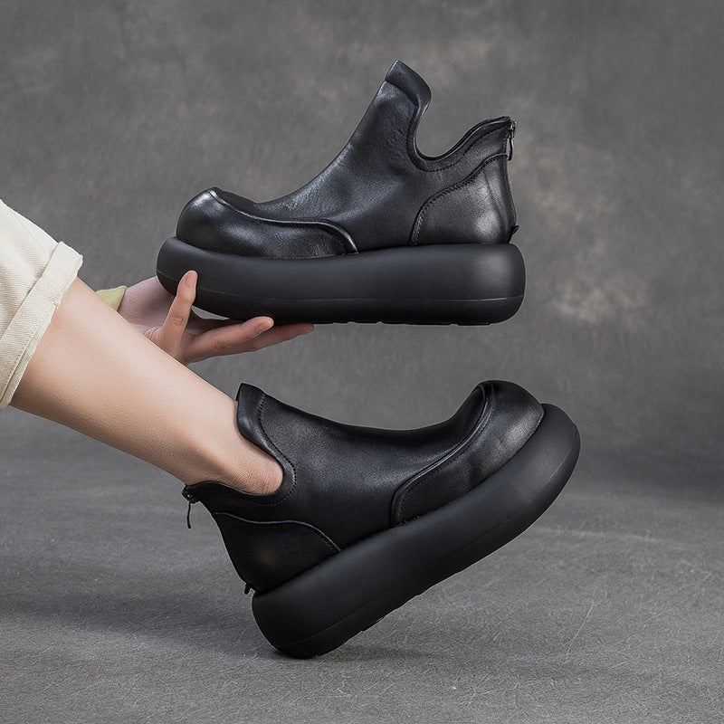 Women's Cowhide Retro Height Increasing Single-layer Ankle Design Women's Shoes