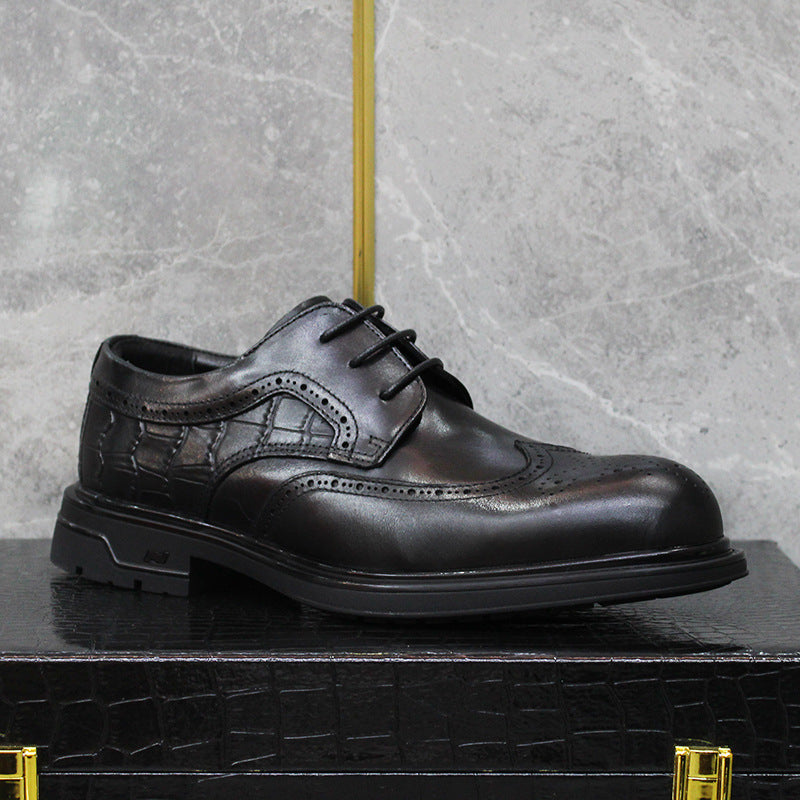 Men's Brogue British Style Crocodile Pattern Wedding Platform Leather Shoes