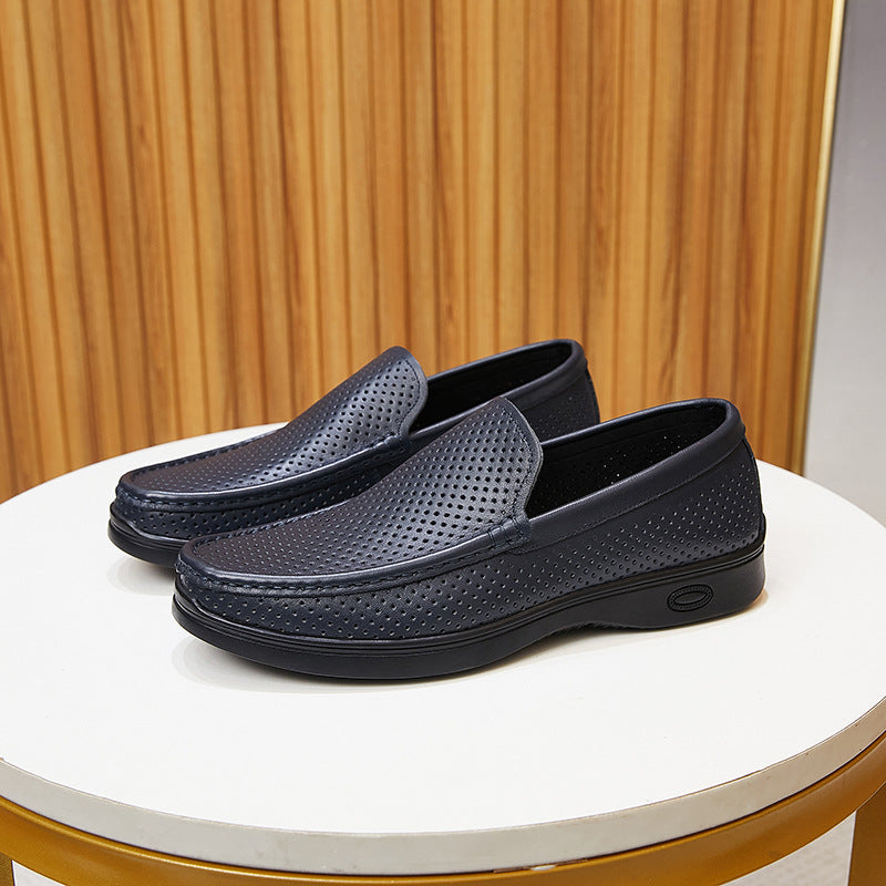 Men's Summer Slip-on Comfortable Genuine Doug Punching Leather Shoes