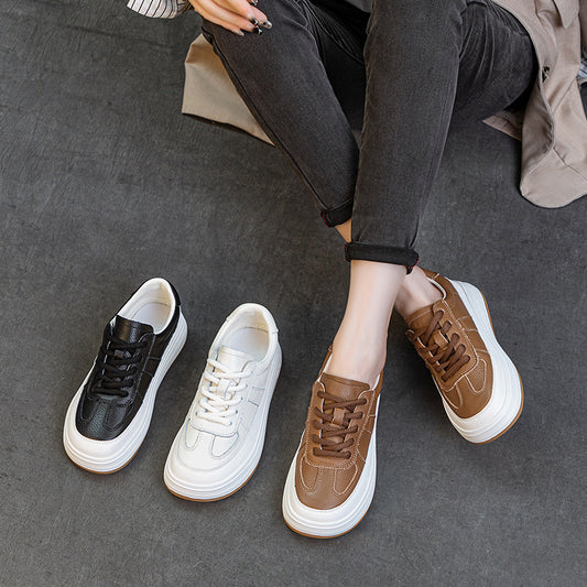 Women's Cowhide Flat White Soft Bottom Surface Breathable Single Casual Shoes