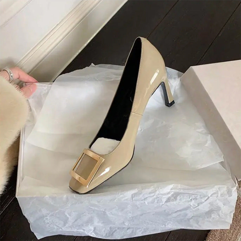 Women's & Men's Buckle Square Toe High Patent Commuter Stiletto Women's Shoes