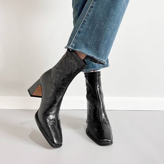 Women's Short With Scratch Pattern Soft Style French Retro Skinny Small Women's Leather Boots