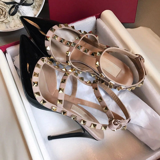 Women's V Home Light Luxury High Rivet Pointed Stiletto Wedding Women's Fashion Shoes