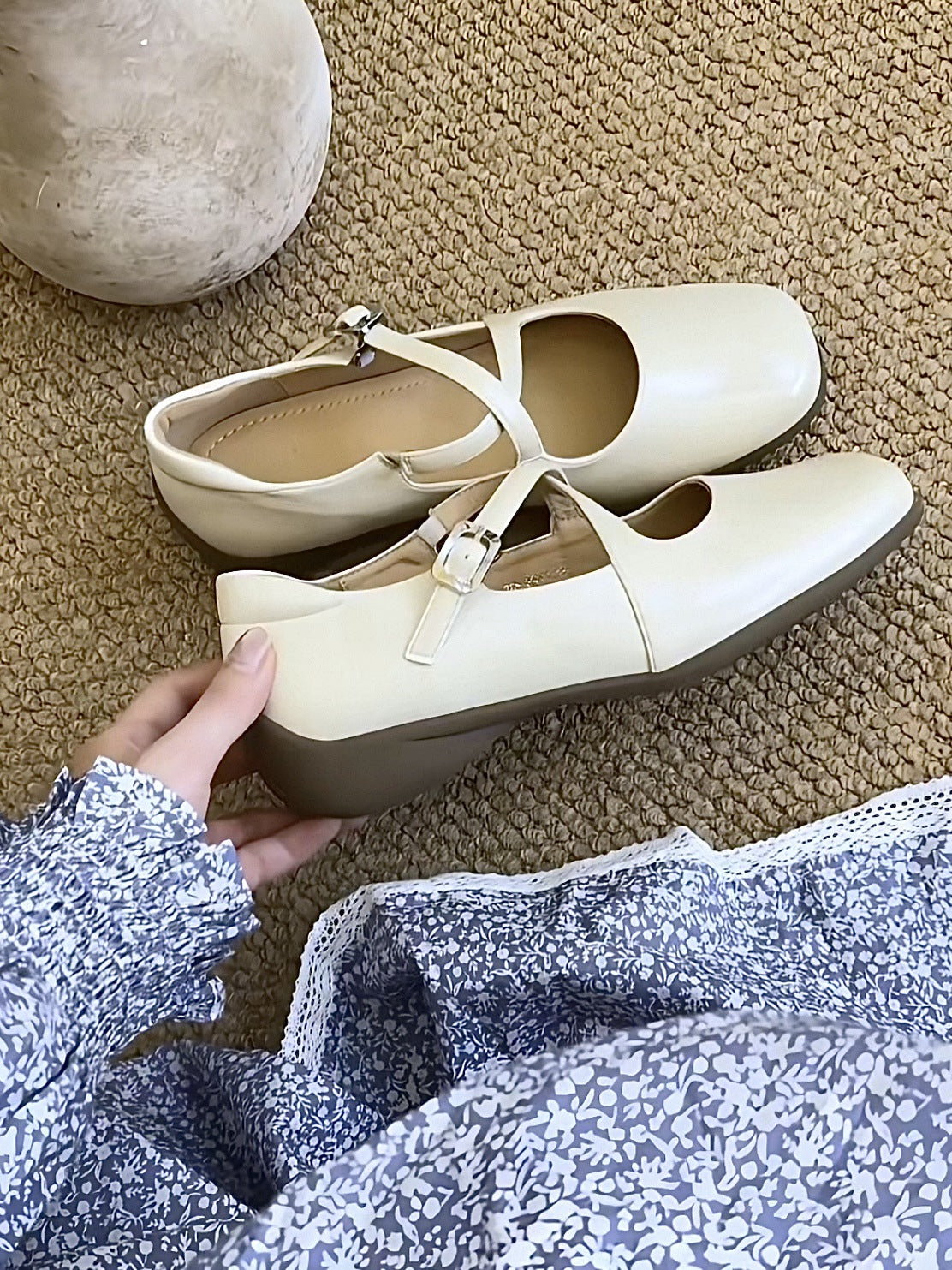 Women's French Flat Pumps Vintage Low-cut Square Head Ballet Women's Casual Shoes