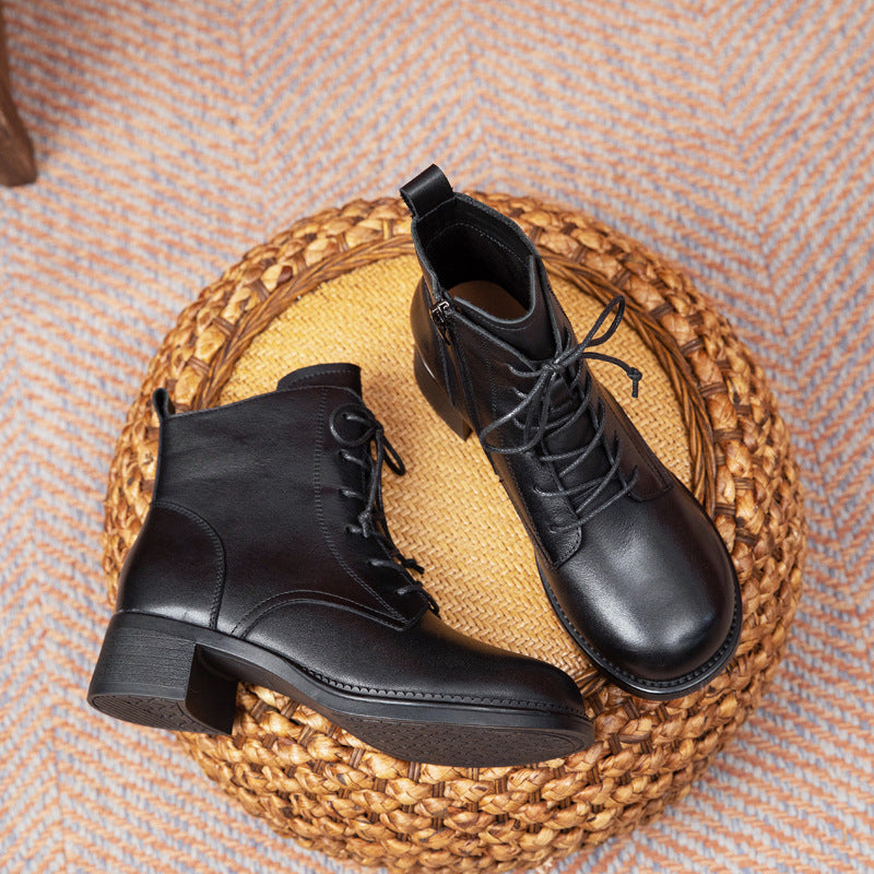 Women's Genuine Cow Soft Bottom Vintage Martin Boots