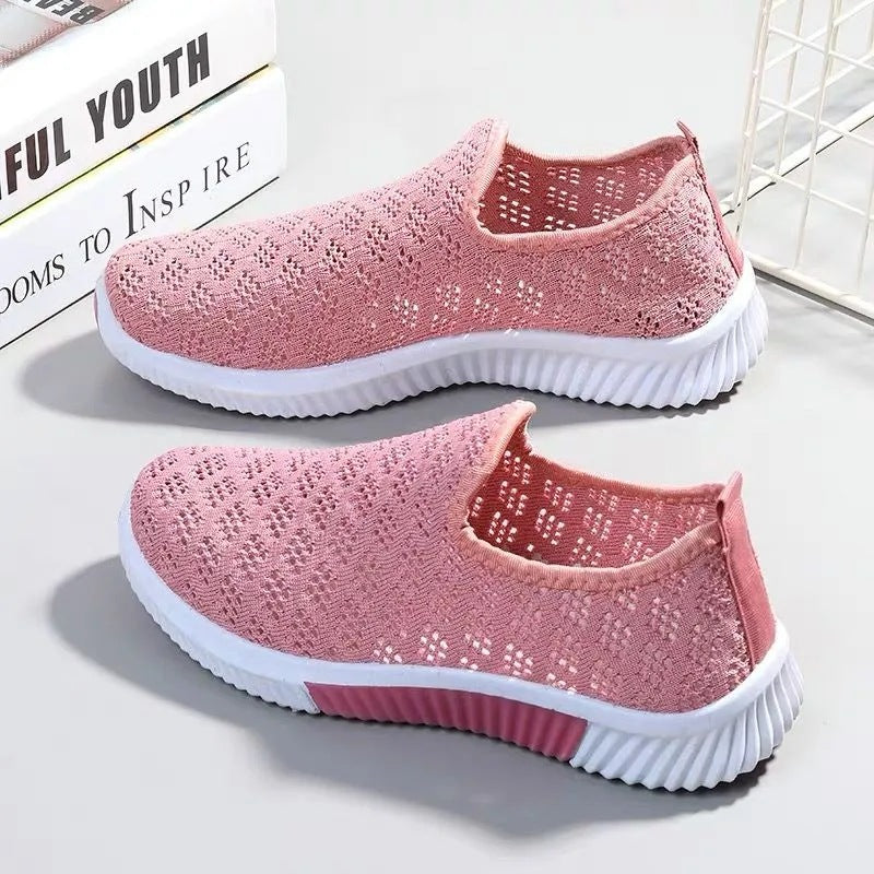 Women's Hollowed Mesh Summer Flat Lace Toe Sneakers