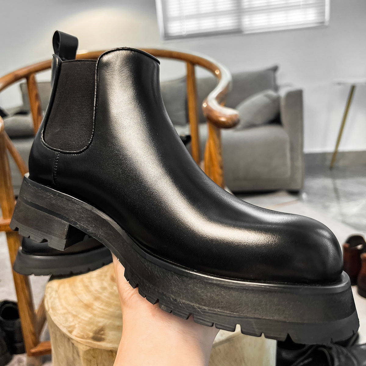 Men's Big Head Chelsea Thick Bottom Warped Hight Boots