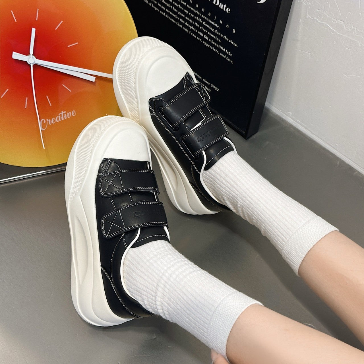 Women's Shell Toe Sports Board Velcro Platform Muffin Biscuit Women's Casual Shoes