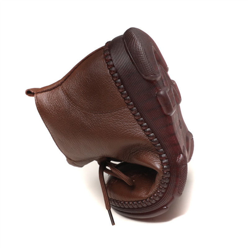 Women's Fleece Lined Padded Warm Keeping Mother's Soft Bottom Waterproof Fashion Women's Leather Boots