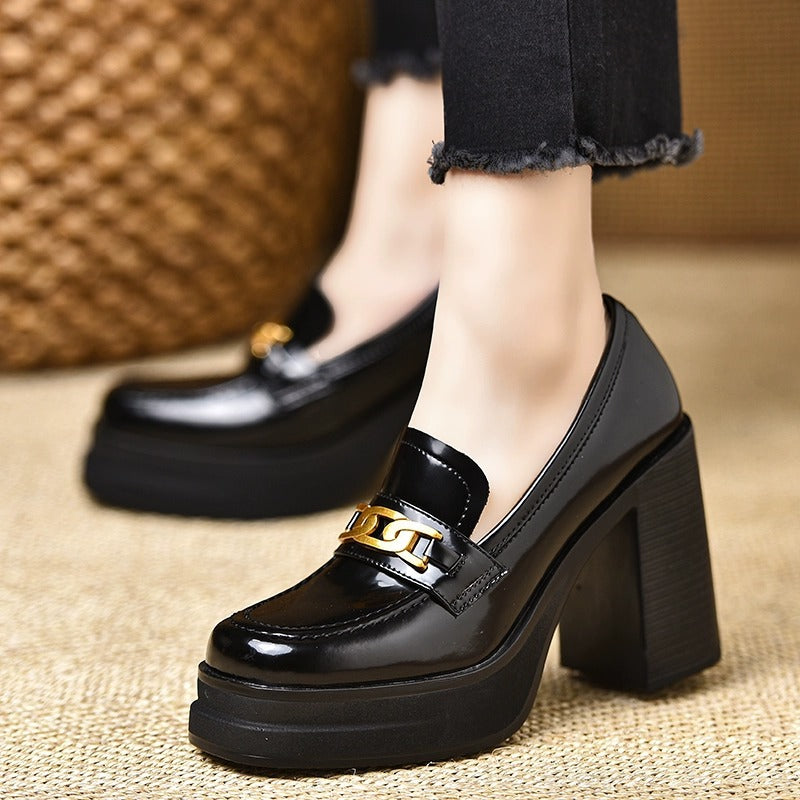 Women's Thick Bottom Waterproof Platform Spring Small Height Increasing Temperament Chunky Loafers