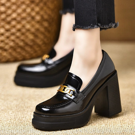 Women's Thick Bottom Waterproof Platform Spring Small Height Increasing Temperament Chunky Loafers