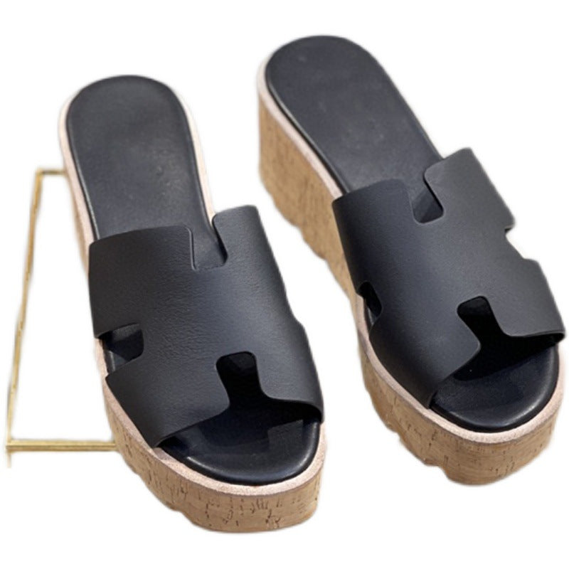 Women's High Wedge Solid Color Platform Roman Slippers