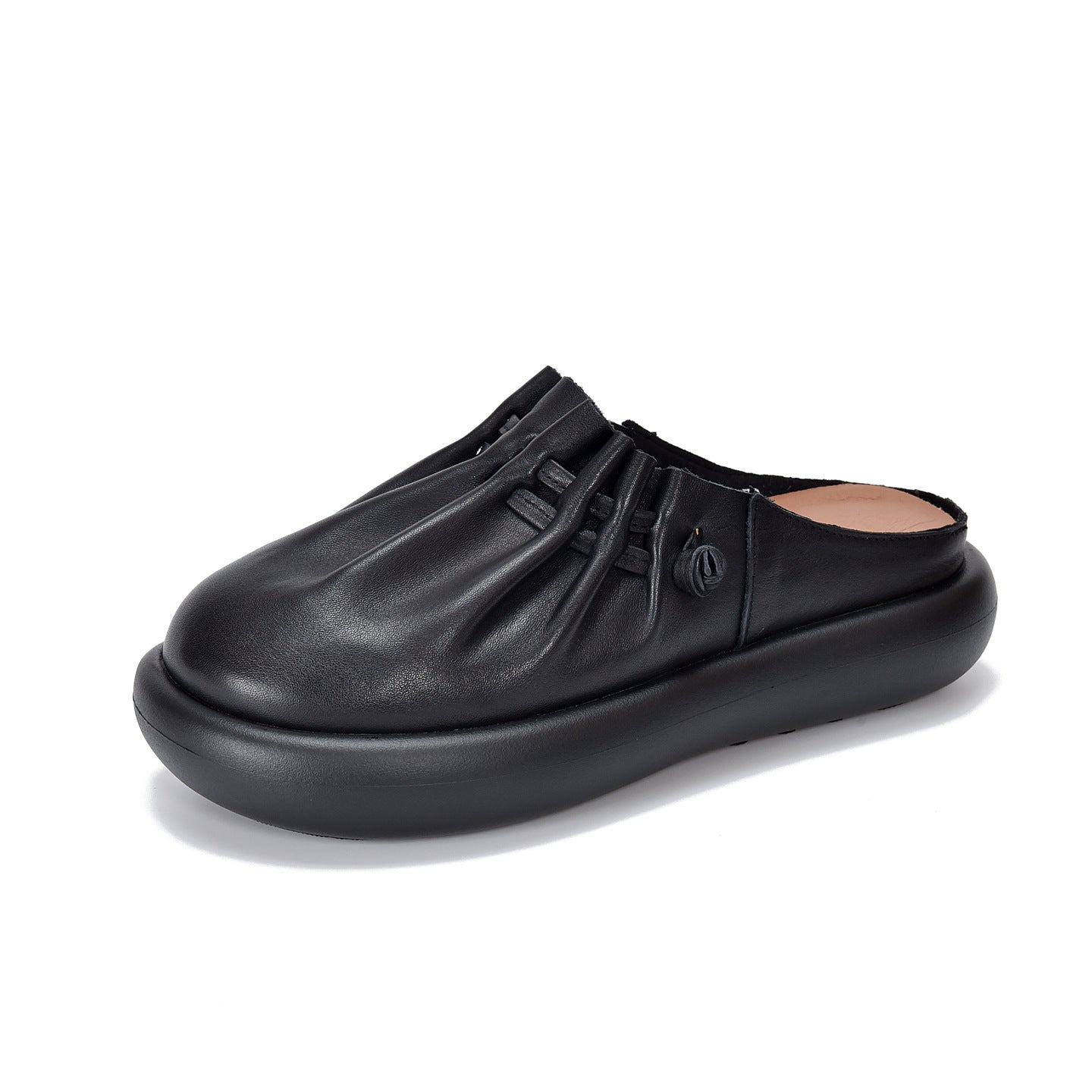 Women's Closed Toe First Layer Cowhide Outer Wear Thick-soles Slippers