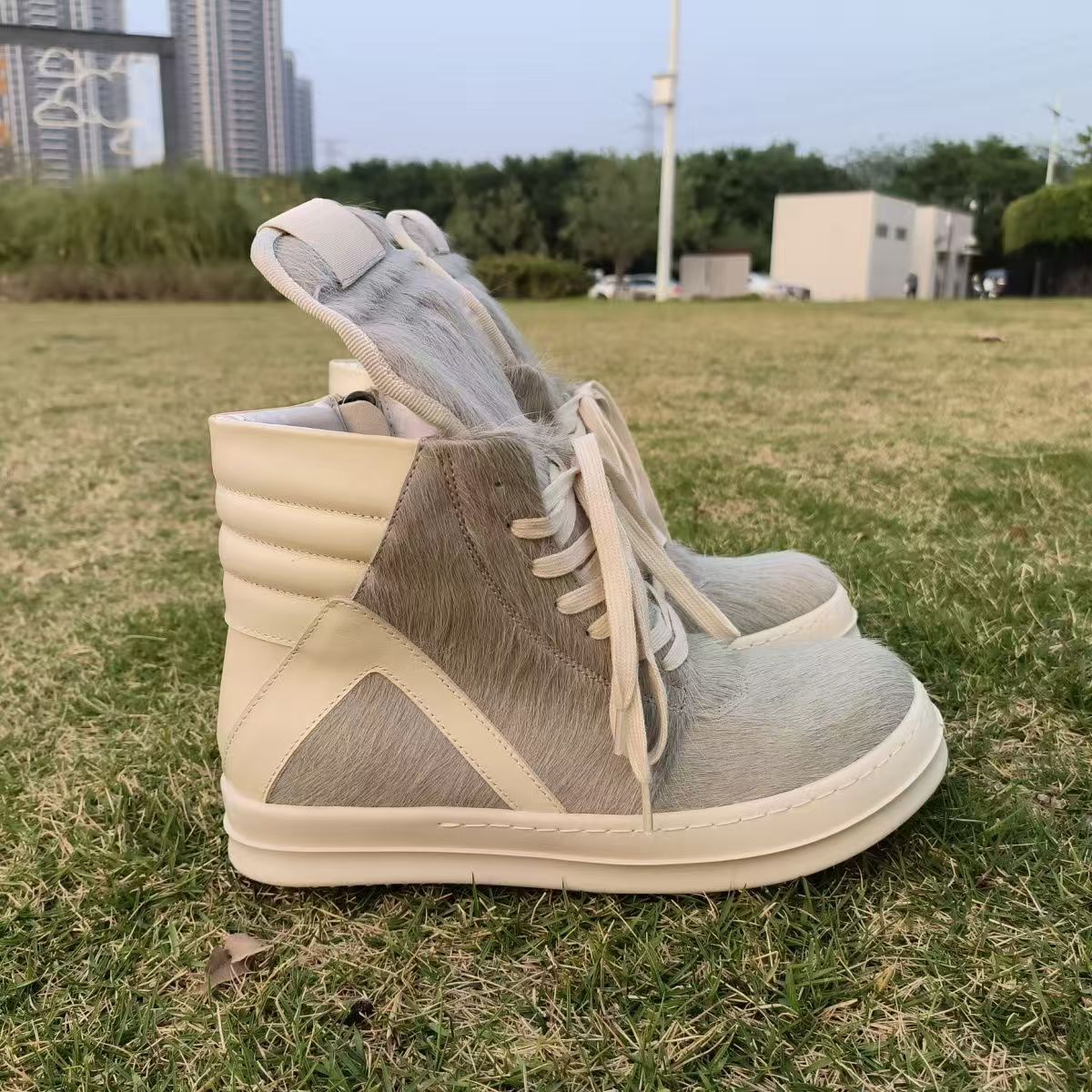 Men's Pink Luxury Horse Hair Trendy Platform Casual Shoes