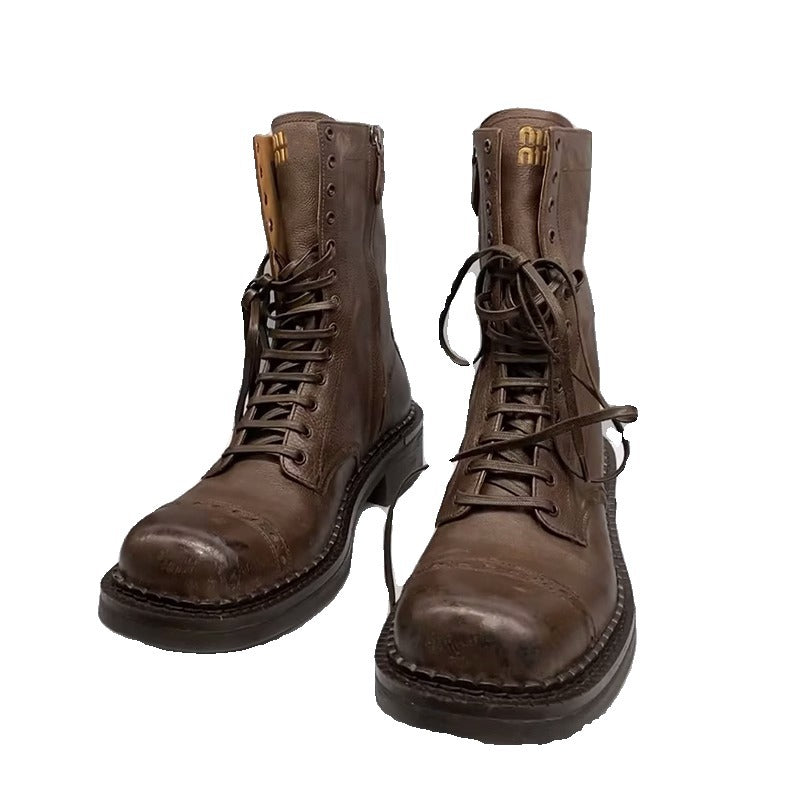 Women's Retro Distressed Martin For Plus Size Motorcycle Boots