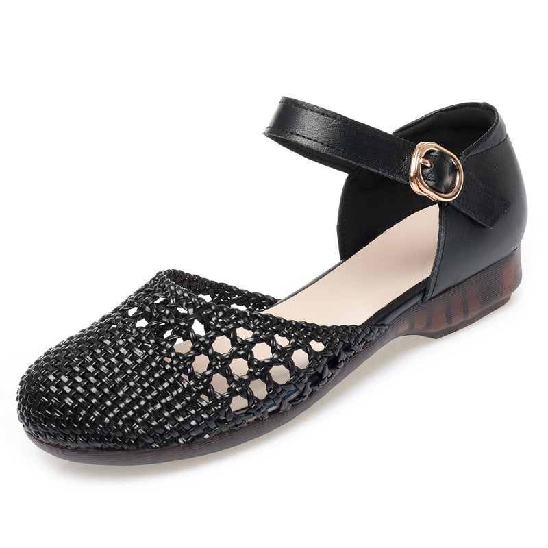 Women's Summer Mom Soft Soled Flats Woven Sandals