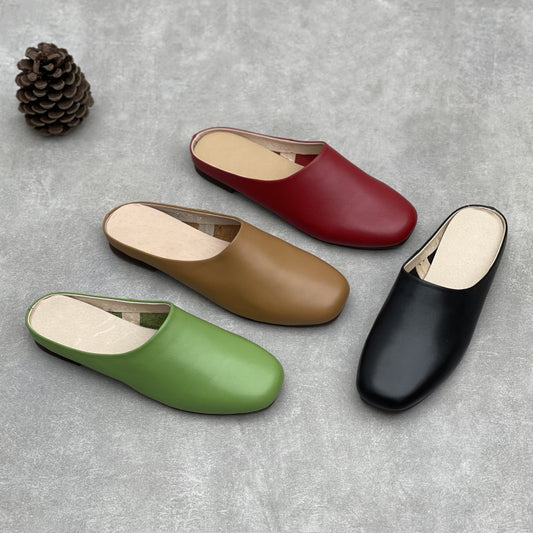 Women's Crafts Authentic Toe Box Half Simple Retro Lazy Soft Bottom Flat Slippers