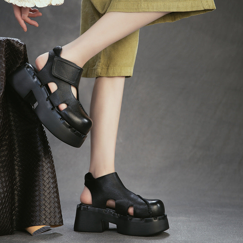 Women's Small Raise The Bottom Velcro Closed Toe Back Platform Sandals