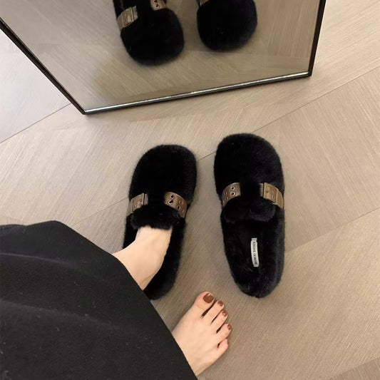 Women's Mink Fur Outer Wear Fairy Style Slip-on Flat Women's Shoes