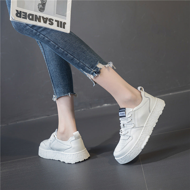 Women's Heightened Easy Wear Cowhide Flat Board Men's Shoes