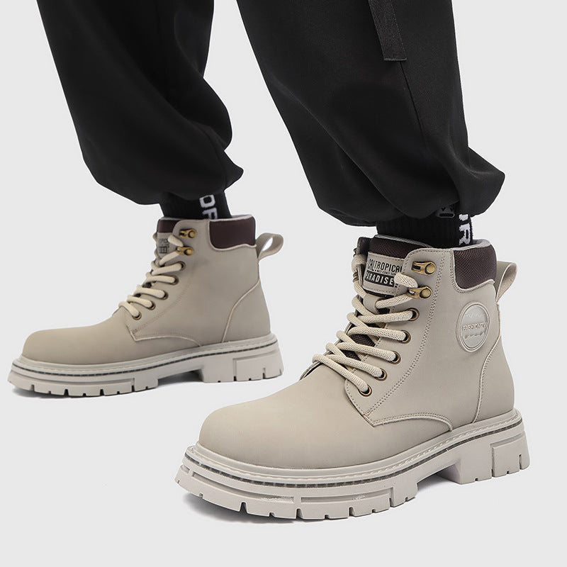 Men's Korean Business Thick Round Toe Front Middle Boots