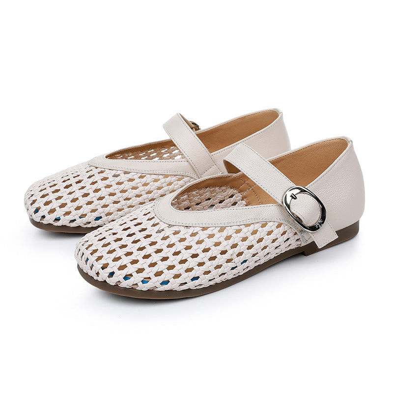 Women's Woven Hollowed Fashion Summer Buckle Four Sandals