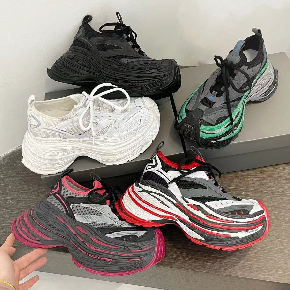 Women's & Men's Dad Distressed Mesh Color Matching Thick Bottom Heightened Women's Sports Shoes