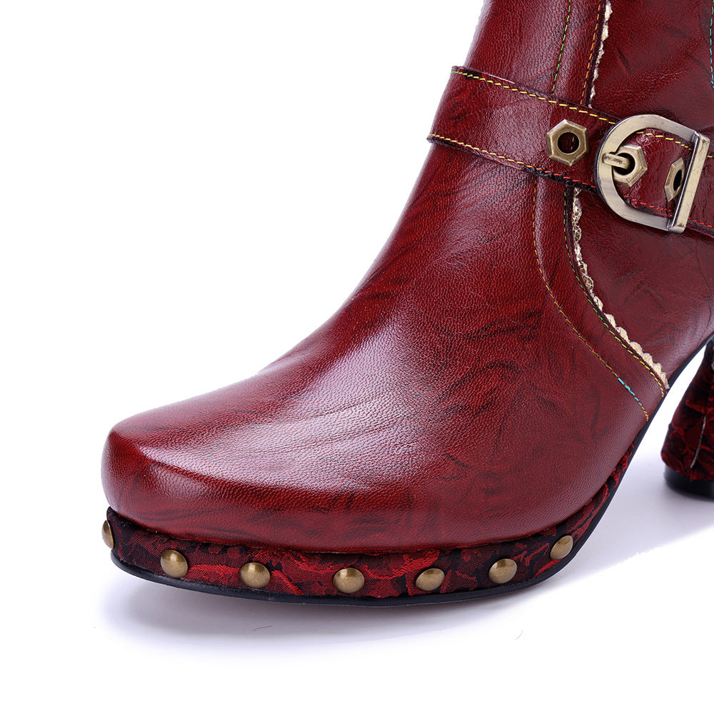 Women's Handmade Genuine Polished Fashion Side Zipper Boots