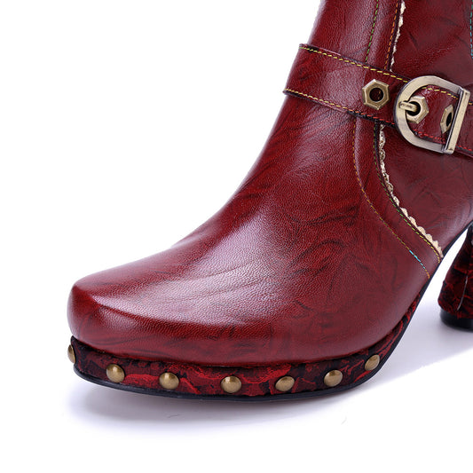 Women's Handmade Genuine Polished Fashion Side Zipper Boots