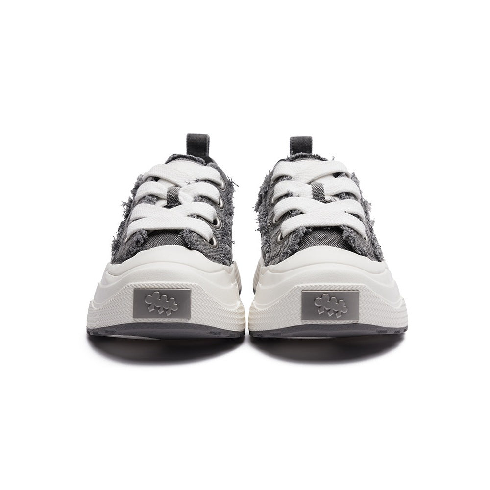 Women's & Men's Ensemble Thick Sole Increased Retro Destroyed Denim Men's Canvas Shoes