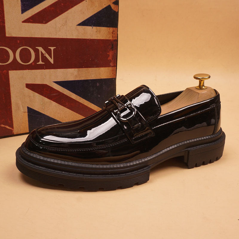 Men's Height Increasing Insole Patent Trendy British Style Pointed Slip-on Men's Business Leather Shoes