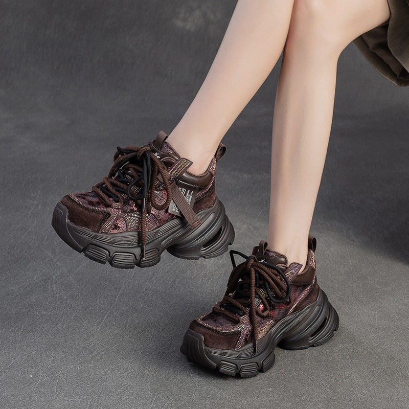 Women's Spring Comfortable Small Height Increasing Retro Style Distressed Pumps Men's Shoes