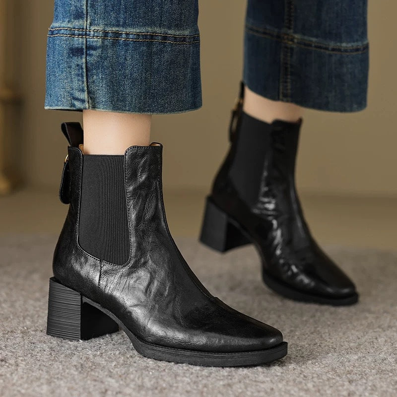 Women's Sheepskin Chelsea Booties Chunky Genuine Retro Boots
