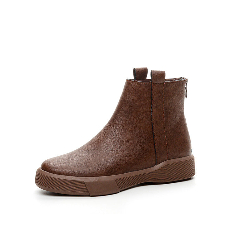 Women's Autumn British Style Retro Thick Bottom Women's Leather Boots