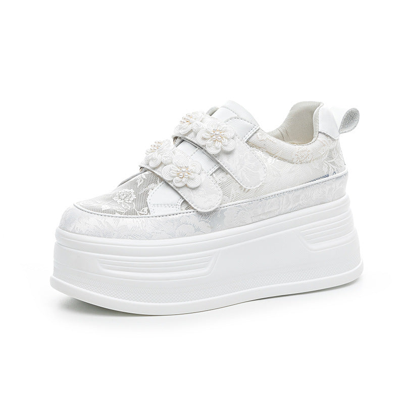 Women's Velcro White Summer Platform Mesh Surface Breathable Fresh Women's Casual Shoes