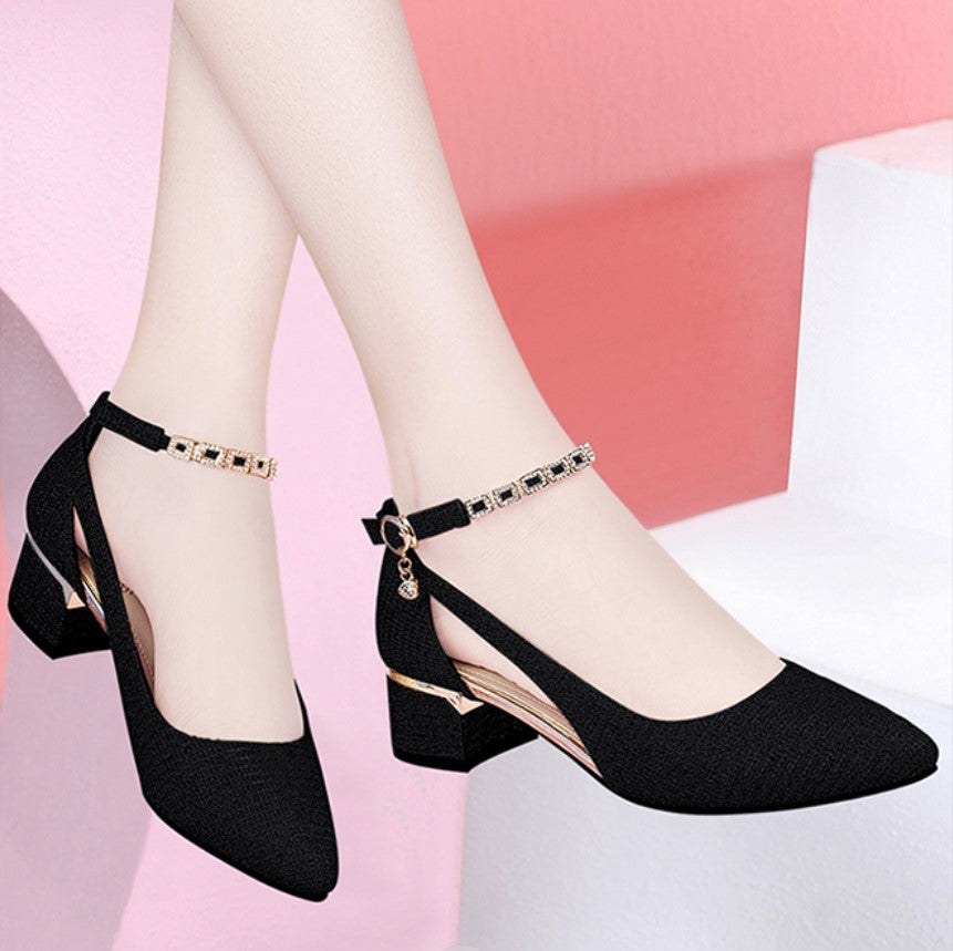 Women's Thin Chunky Buckle Pointed British Style Metal Women's Shoes