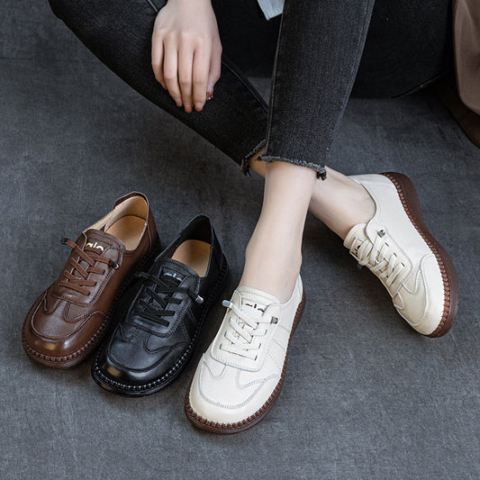 Women's First Layer Cowhide Vintage Handmade Spring Flat Soft Bottom Comfortable Loafers